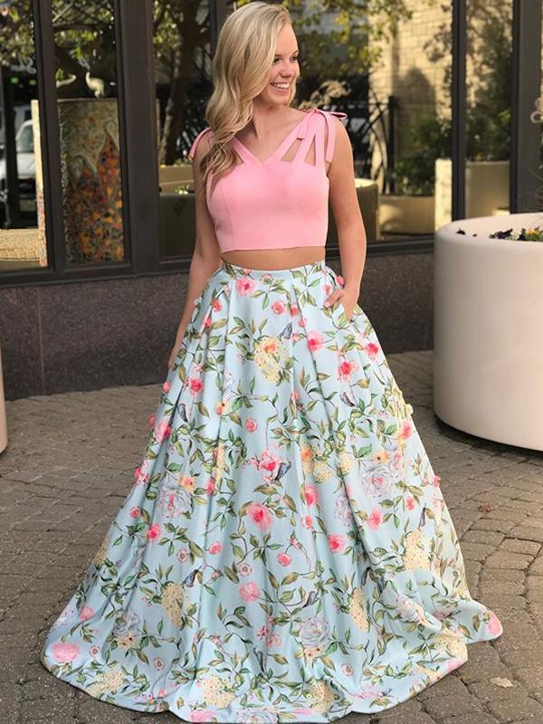 Peach two piece prom dress sale