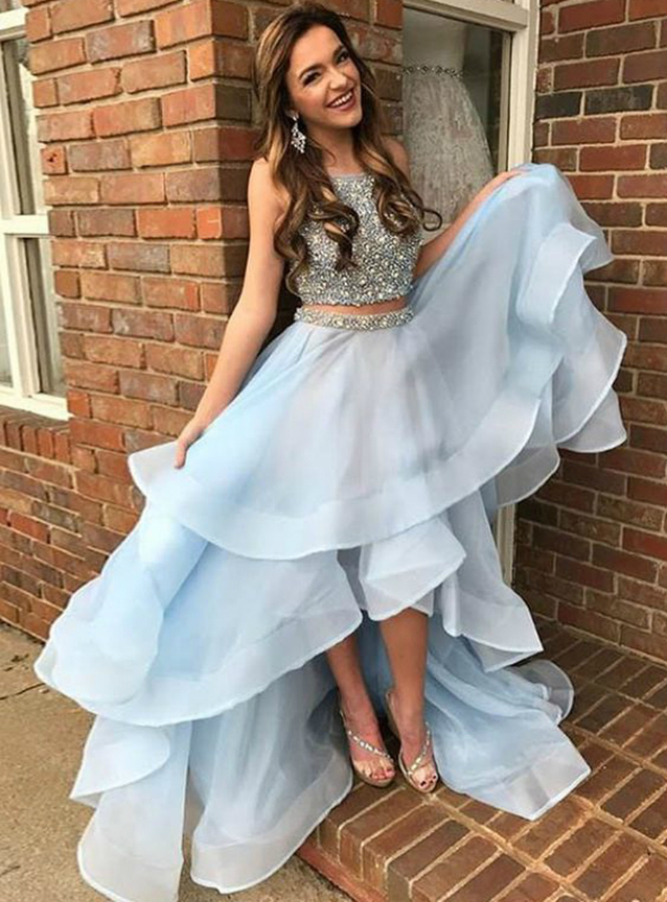 strapless open back dress piece Bateau Short Two Piece Long Prom Dresses Cheap main image 0