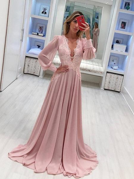 Pink chiffon long sleeve dress deals