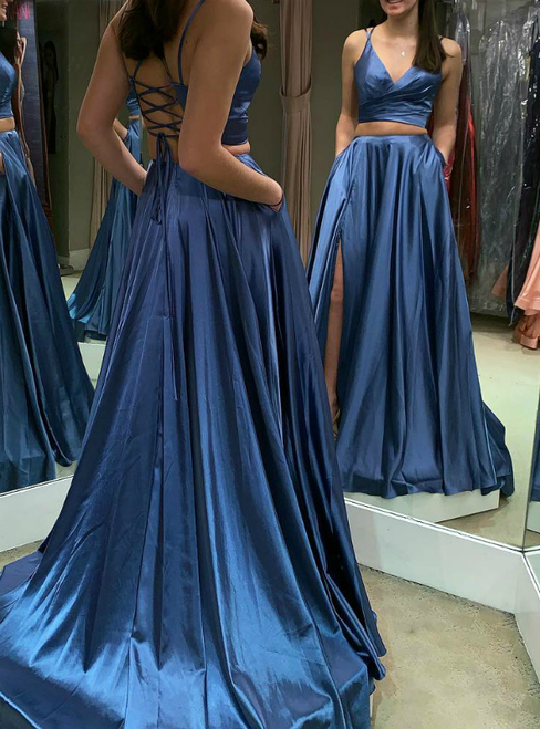 Navy blue two piece prom dress hotsell