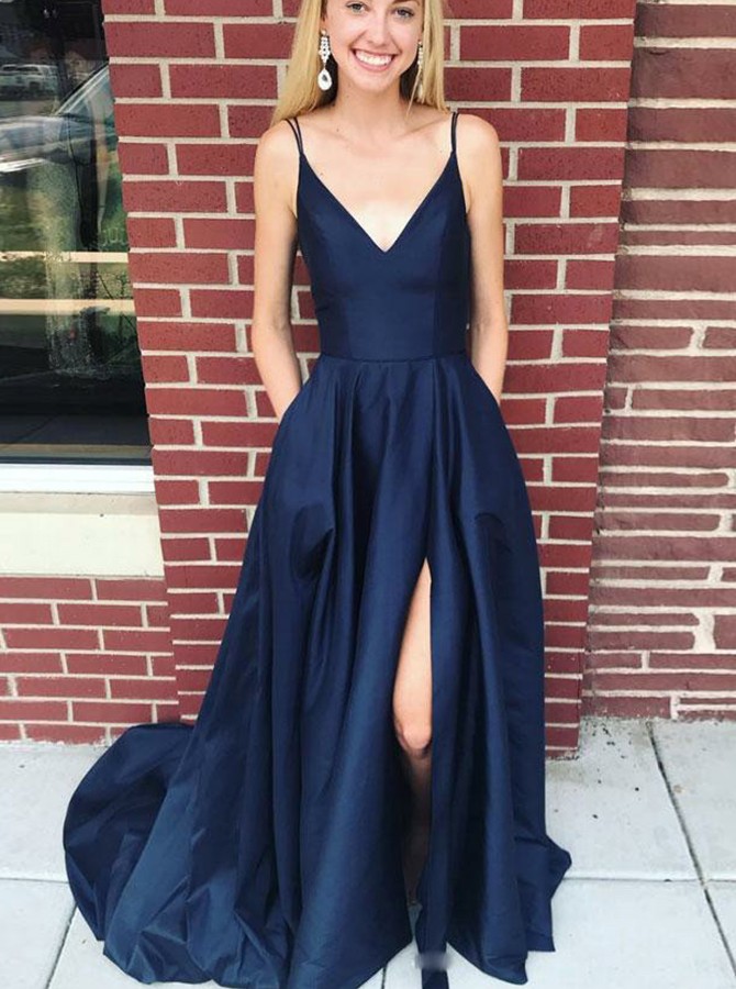 strapless open back dress Royal Blue Mermaid Prom Dress with Slimming Pleated Split Design main image 0