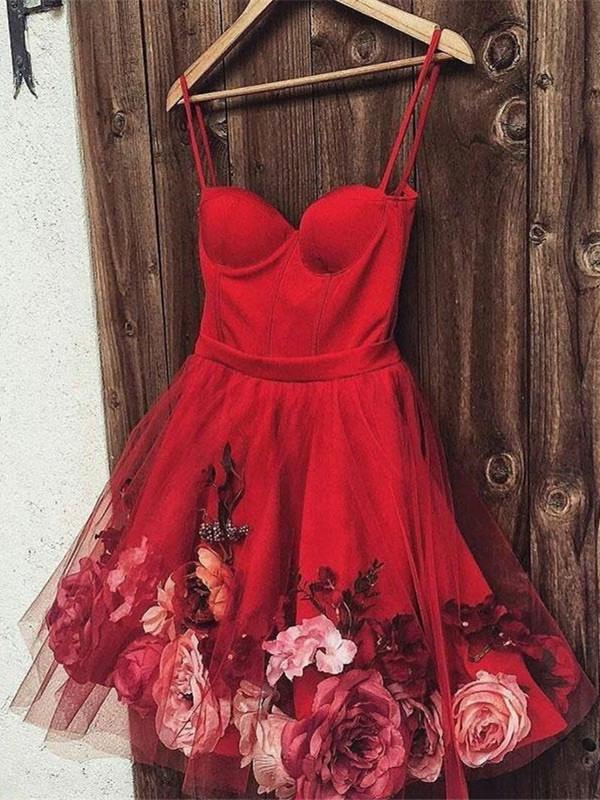 Cheap Cute Sweetheart Neck Burgundy Prom Dresses with Flowers