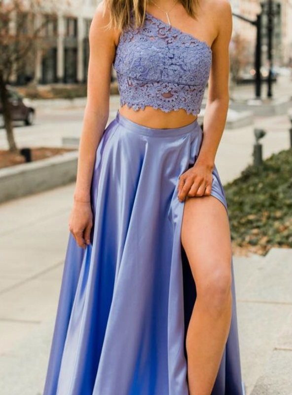 Purple two piece prom dress clearance