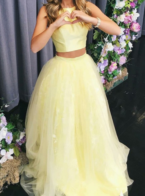 2 piece tulle prom dress
