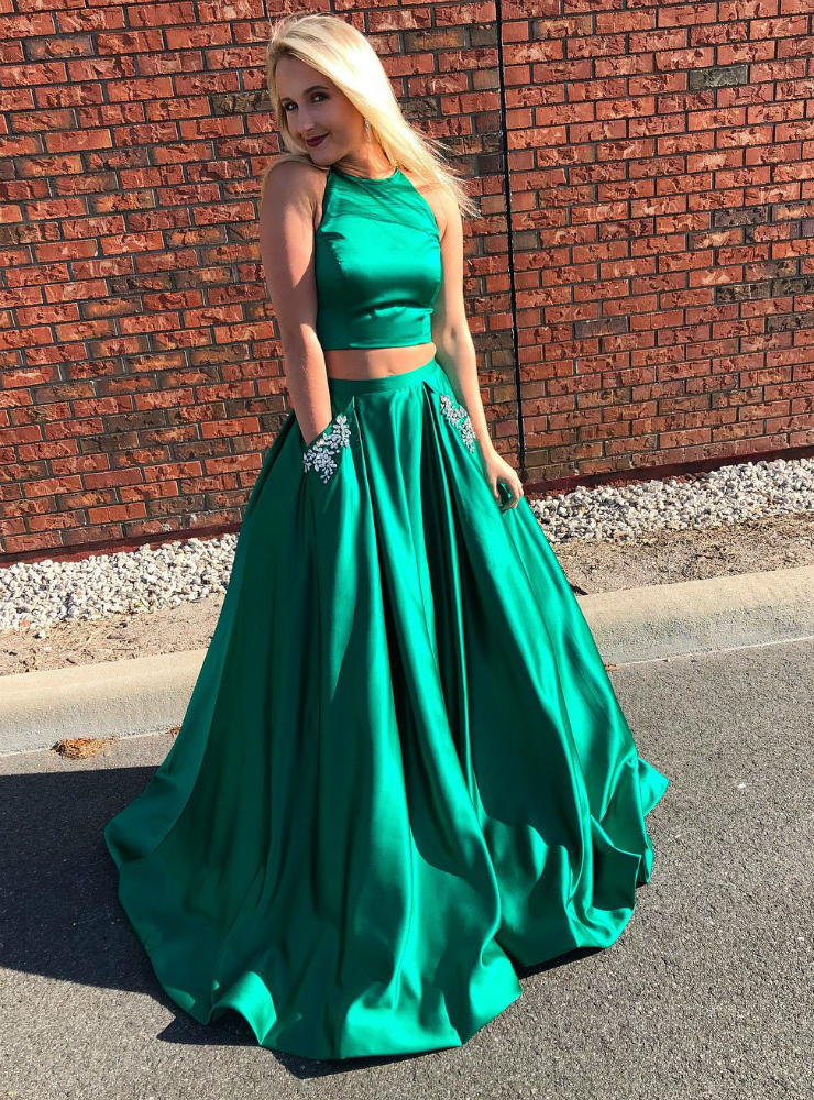 homecoming clearance dresses Cute Two-Piece Homecoming Dresses Blue Halter Neck Hoco Dresses main image 0