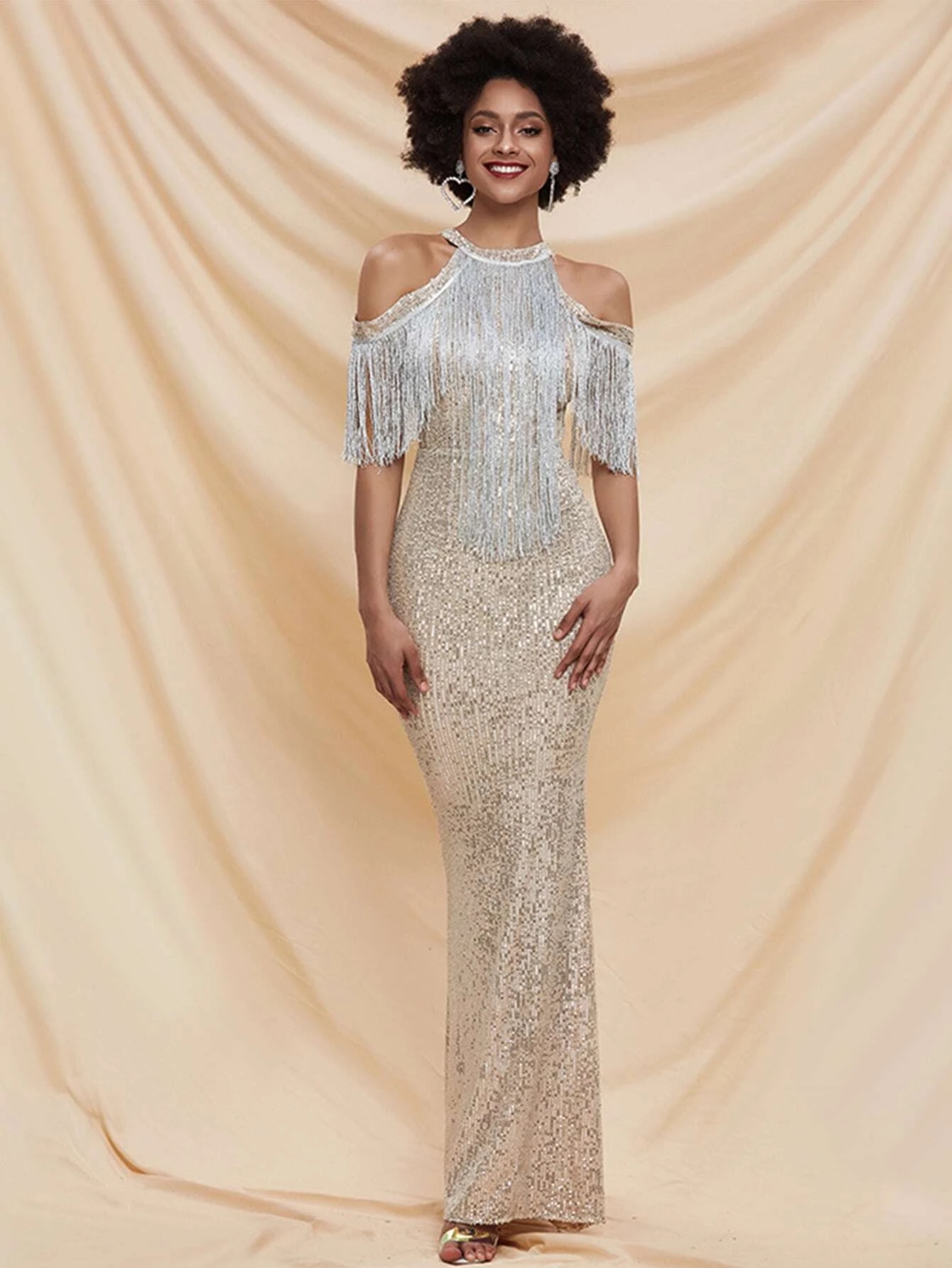 Shop 2021 Sparkle Silver Cold Shoulder Fringe Trim Sequin Prom Dress Under 79 Shop 2021 Sparkle Silver Cold Shoulder Fringe Trim Sequin Prom Dress Under 79