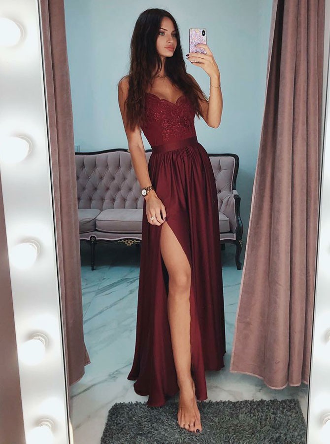 Spaghetti strap shop maroon dress