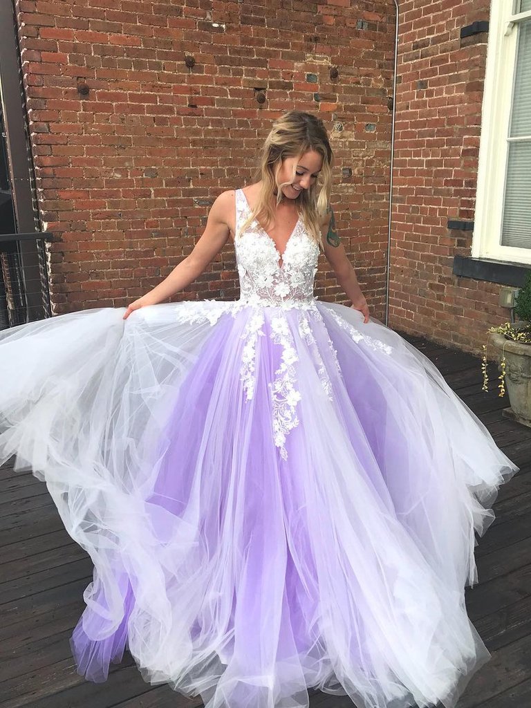 open lace back dress Long Violet Chiffon Formal Prom Evening Dress main image 1