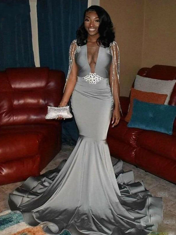 open lace back dress Sparkle Silver Sequin Prom Dress For Black Girls Sheer Neck Beaded Tas –  Mega Mart Center