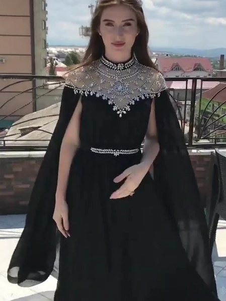 black dubai formal dress Gothic Black Tulle Arabic Evening Dress with Cape Sleeves Elegant Women Luxury Dubai Formal Party Gowns 12 US women's numeric / Red main image 0
