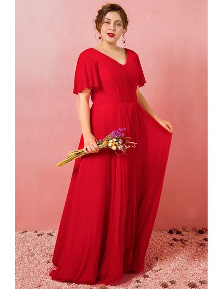 Shop 2021 Pleated Chiffon V Neck Flowy Puffy Sleeves A Line Plus Size Prom  Dress Under 129