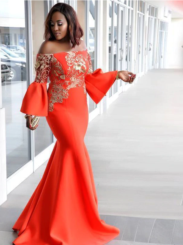 open lace back dress V Neck Open Back Orange Tulle Lace Long Prom Dress Evening Dress US12 / Custom Color main image 1