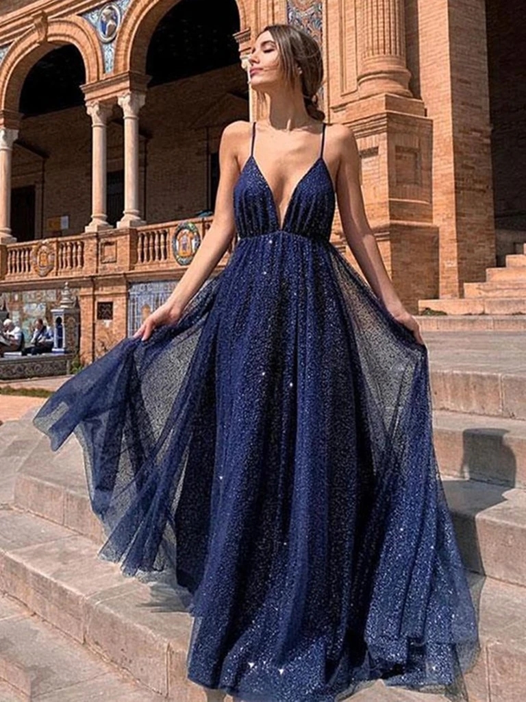 navy blue sequin formal dress Navy Blue Sequin Lace Tiered Ruffle Prom Dress – RF210 – Viniodress main image 0