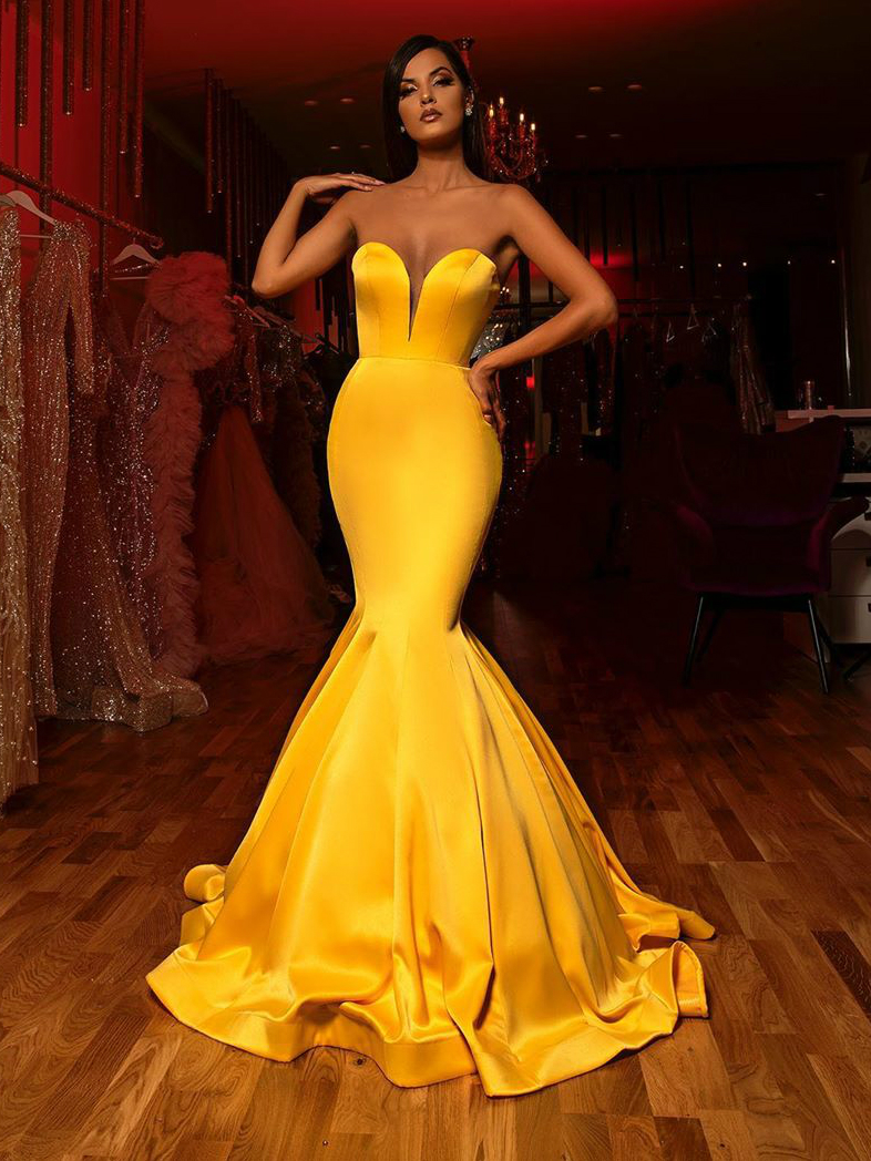 Shop Long Gold Sweetheart Mermaid Backless Plus Size Simple Prom Evening Dress under 100