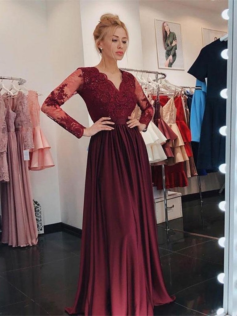Bridesmaid dresses burgundy long sleeve top
