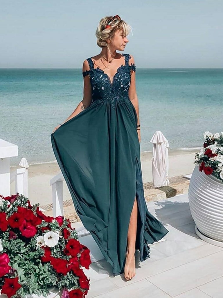 slim fit dress slacks A-line 3D Flower Lace Prom Dress Formal Dress with Spaghetti Strap – Rosymae