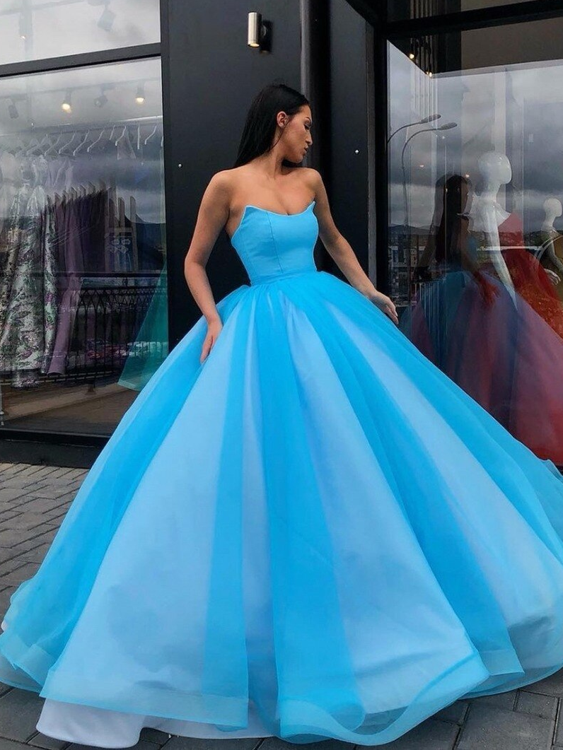 Shop Beautiful Blue Strapless Tulle Plus Size Backless Ball Gown Formal  Evening Prom Dresses under 200