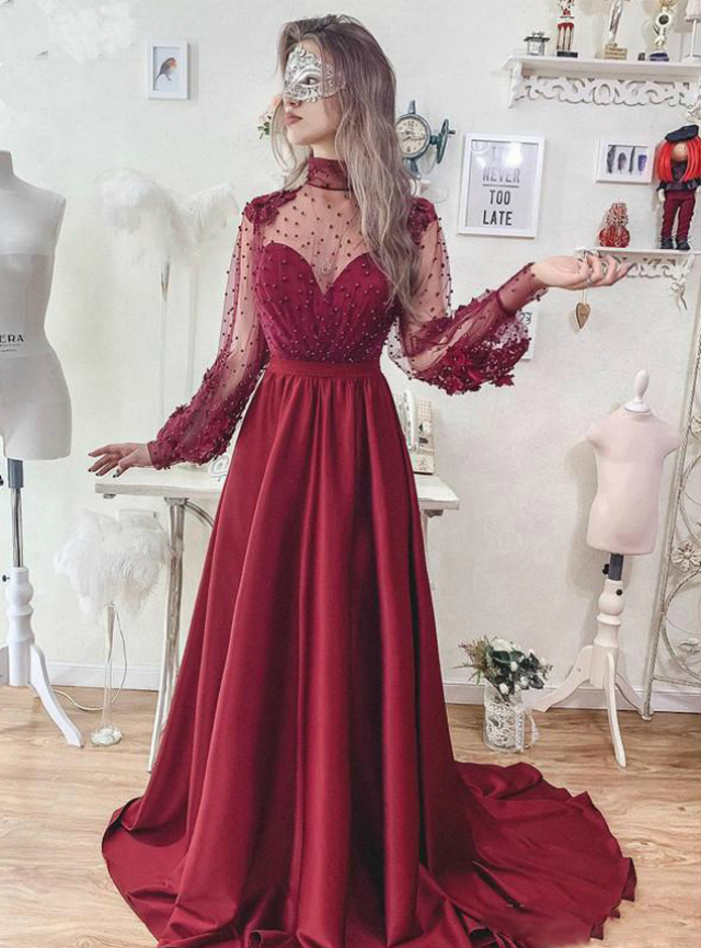 sachin and babi light blue dress Burgundy Backless Mermaid Prom Dress With Appliques Spaghetti-Straps
