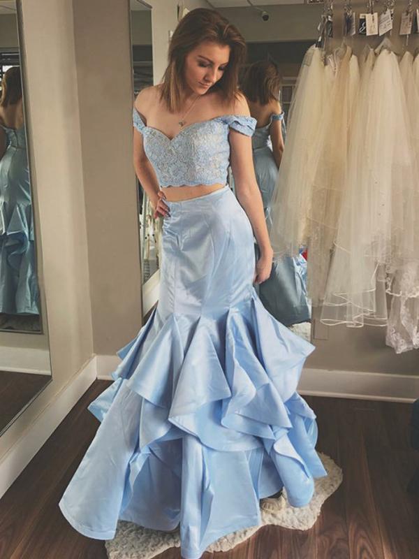 Two piece off shoulder prom dress clearance