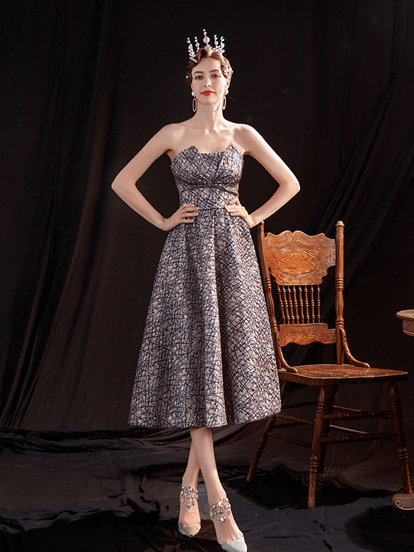 Buy Annakoo 2021 Unique Strapless Brown Tea Length A Line Vintage Prom Dress  Under 129