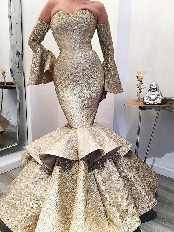 gold satin mermaid dress