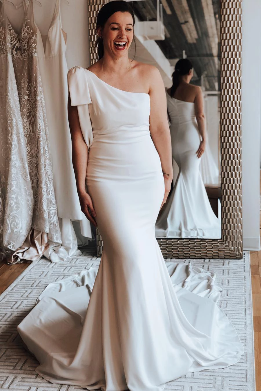 mermaid one shoulder wedding dress