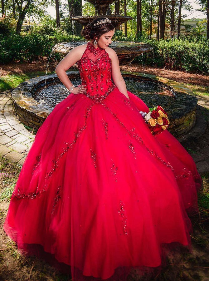 high neck quinceanera dresses