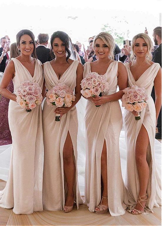 white christmas dresses Wedtrend Women A Line High Neck Pleated Long Chiffon Bridesmaid Dress with Ruffles Formal Dress, Dusty Rose