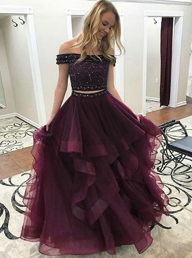 maroon prom dress off the shoulder