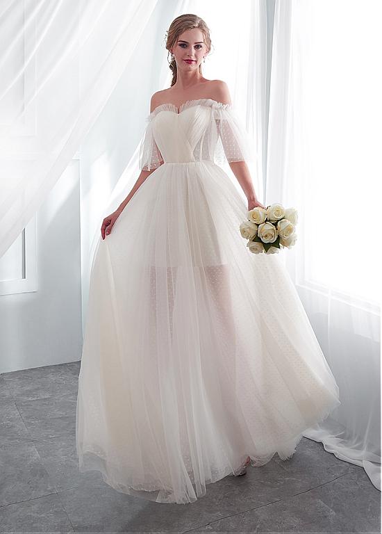 short sleeve tulle wedding dress