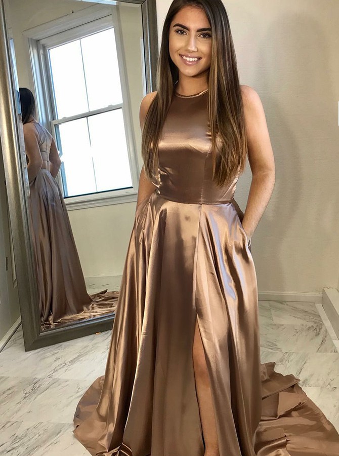 Brown satin prom dress Clearance