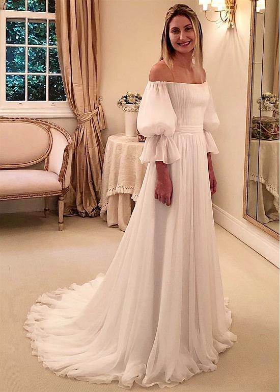 Off the Shoulder A-Line Chiffon Wedding Dress