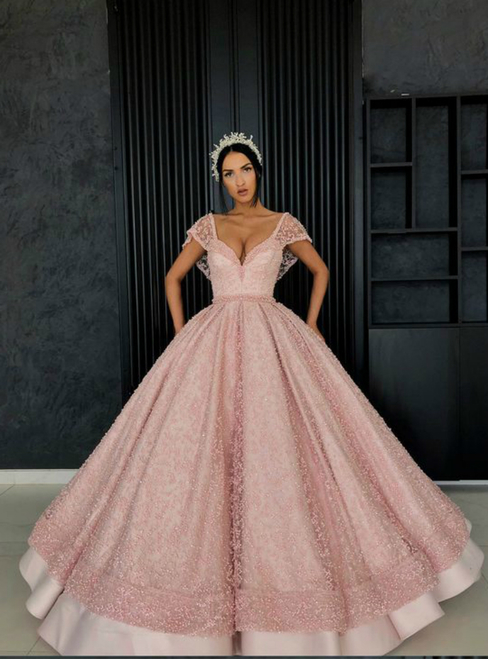 pink floor length gown