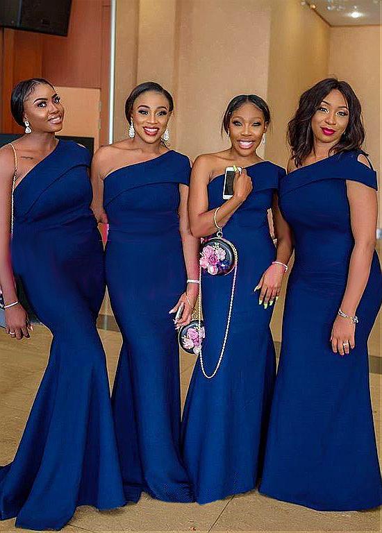 Navy blue one shoulder bridesmaid dress outlet