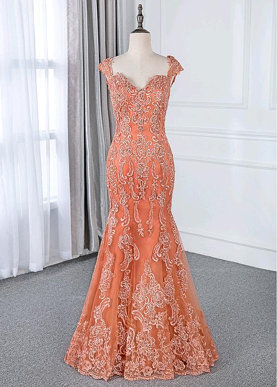 Tulle Sweetheart Orange Mermaid Mother Of The Bride Dresses With Lace  Appliques - Annakoo