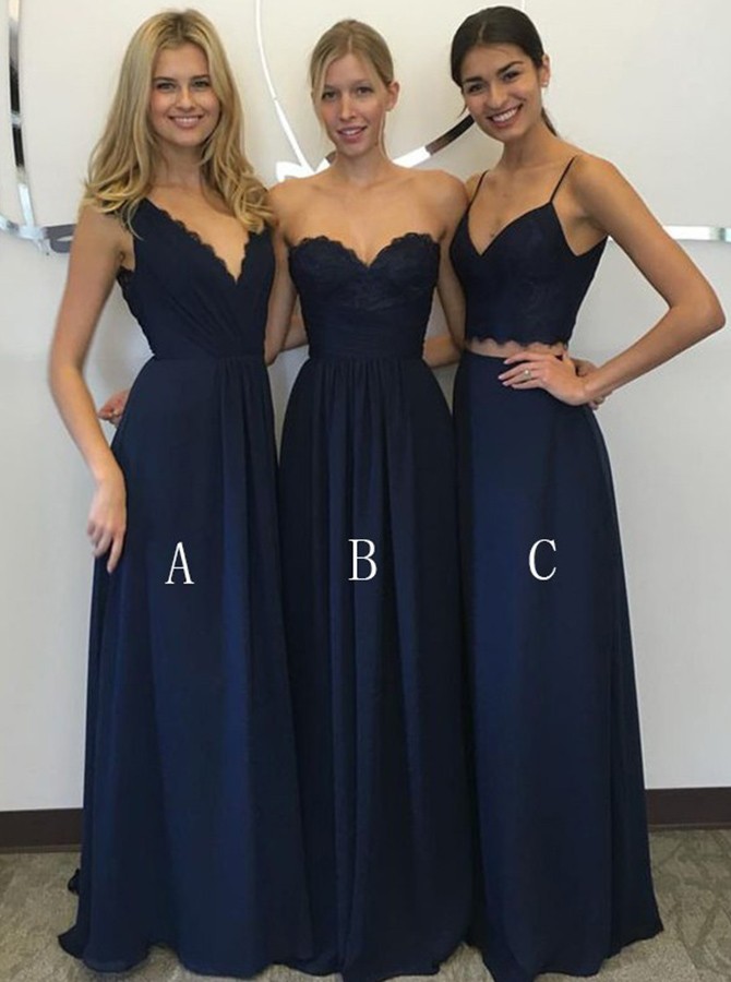 navy blue chiffon dress with sleeves
