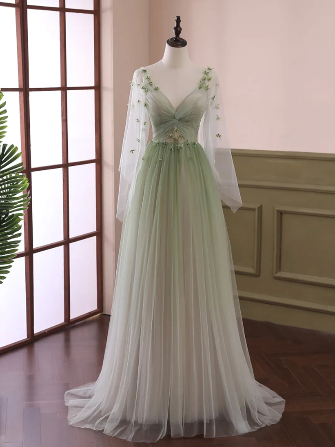 green emerald velvet dress Light Green Satin Sleeveless A-Line High Slit Charming Prom Dresses, CP1058 US12 / Custom Color(leaving A note) main image 0