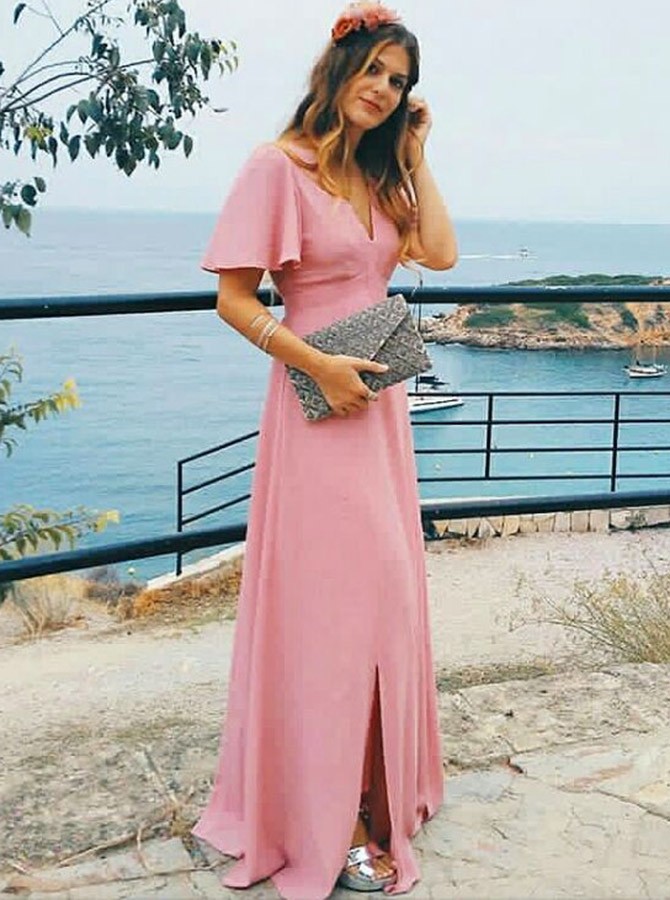 peach bridesmaid dresses with sleeves