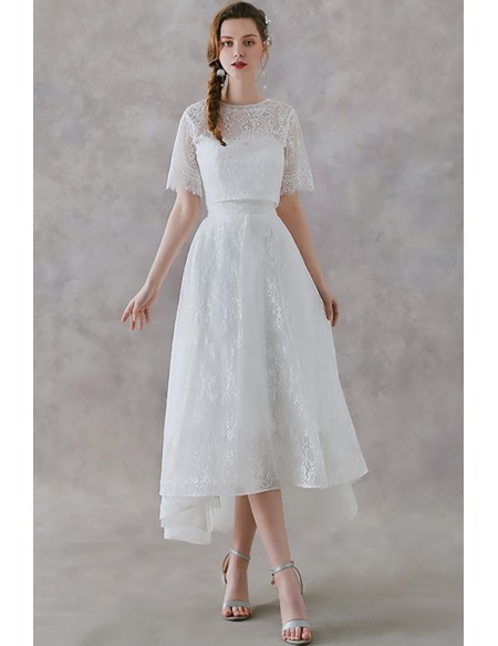 knee length dresses for ladies High Low Country Wedding Dresses Lace Long Sleeves