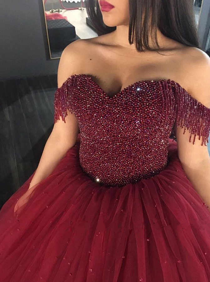burgundy quince dresses off the shoulder