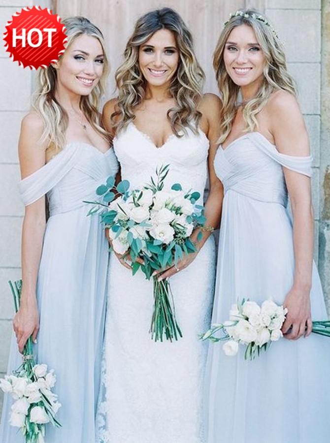 light blue chiffon bridesmaid dress