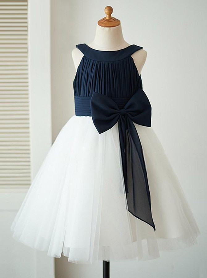 White and navy sales flower girl dress