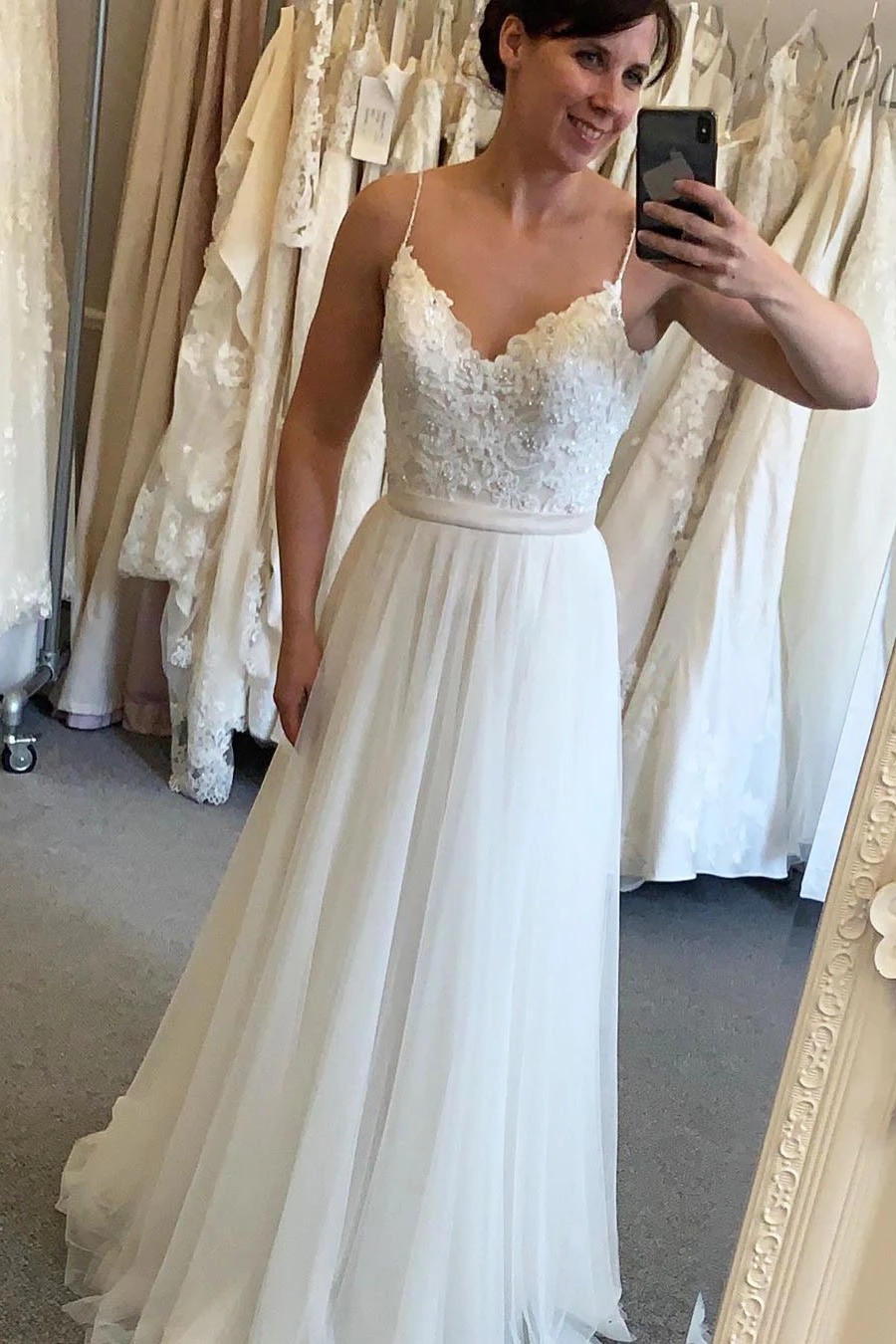 a line lace top wedding dress
