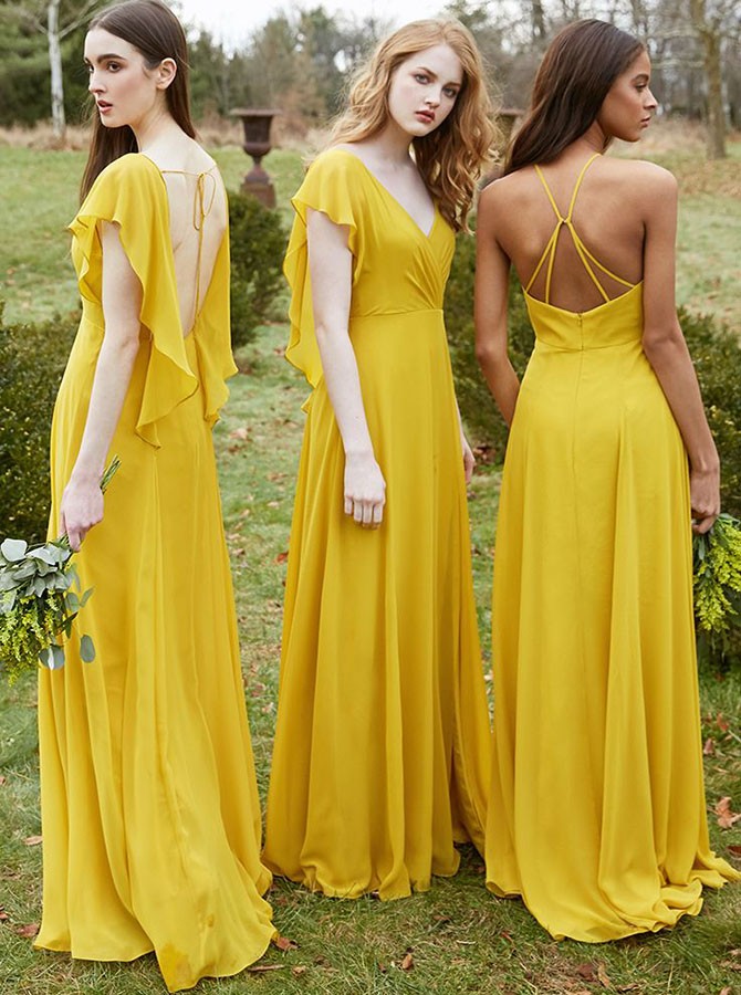 yellow long sleeve bridesmaid dresses