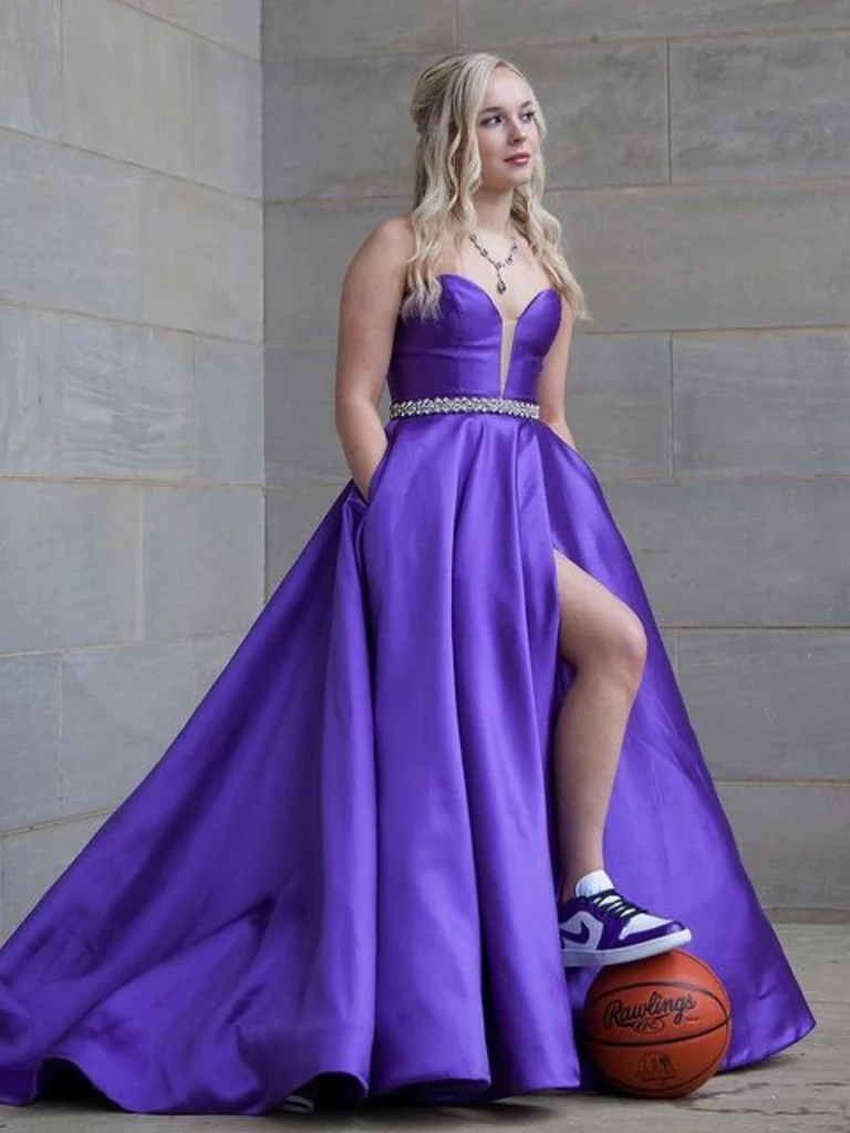 fitted lace wedding dress Lilac Purple Sheer Prom Dress with Train