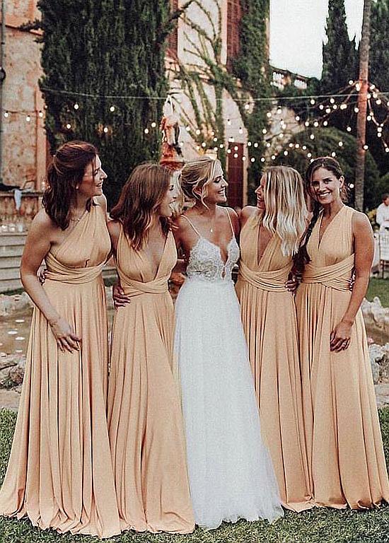 Buy Cheap Sexy Champagne Spandex V-neck A-line Bridesmaid Dress From Annakoo Buy Cheap Sexy Champagne Spandex V-neck A-line Bridesmaid Dress From Annakoo