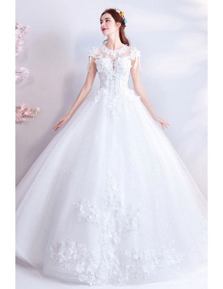 white cap sleeve wedding dress