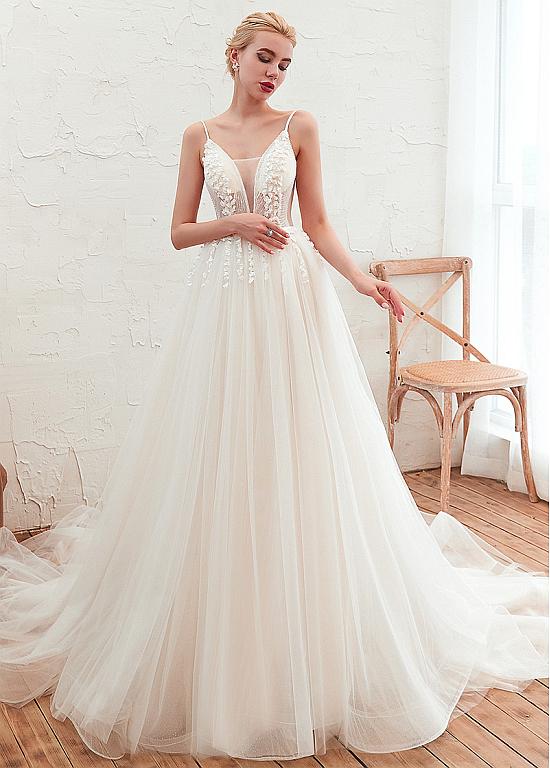 Spaghtetti Straps and Pleated Skirt Beach Wedding Dress Spaghtetti Straps and Pleated Skirt Beach Wedding Dress