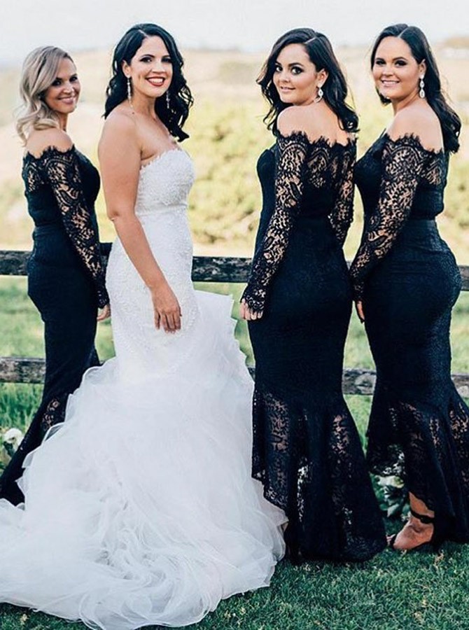 navy wedding dresses with sleeves