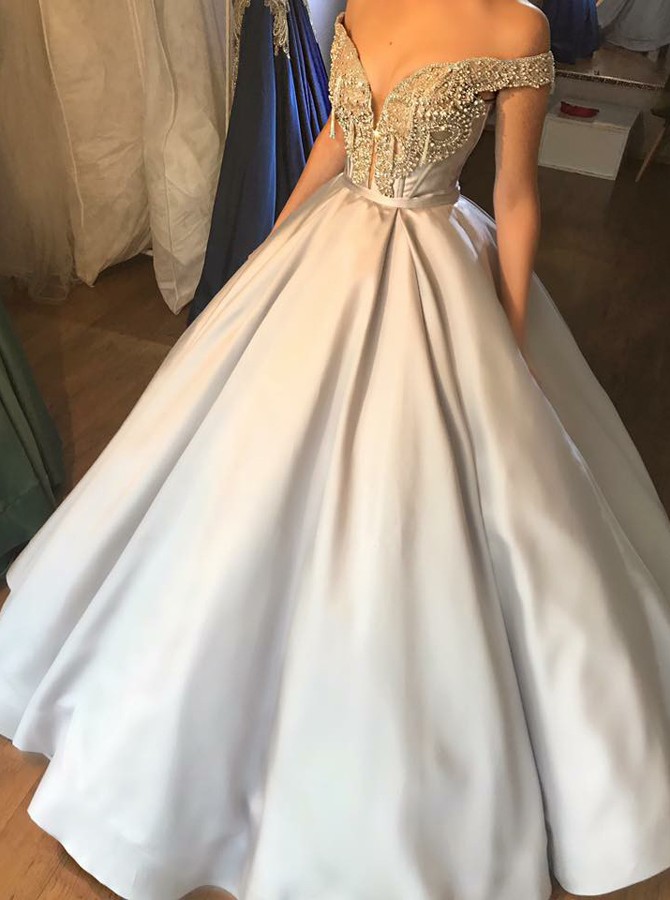 grey ball gown prom dress